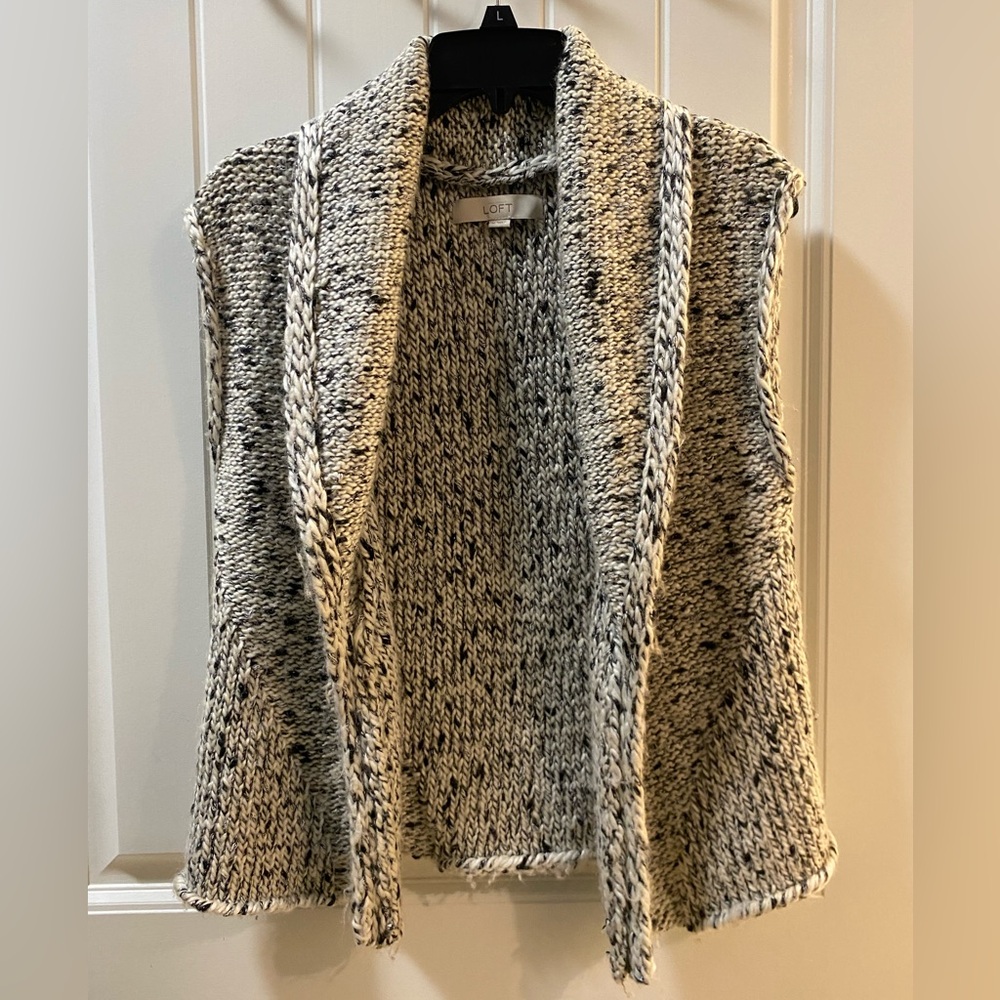 LOFT Women's Black and White Open Cardigan